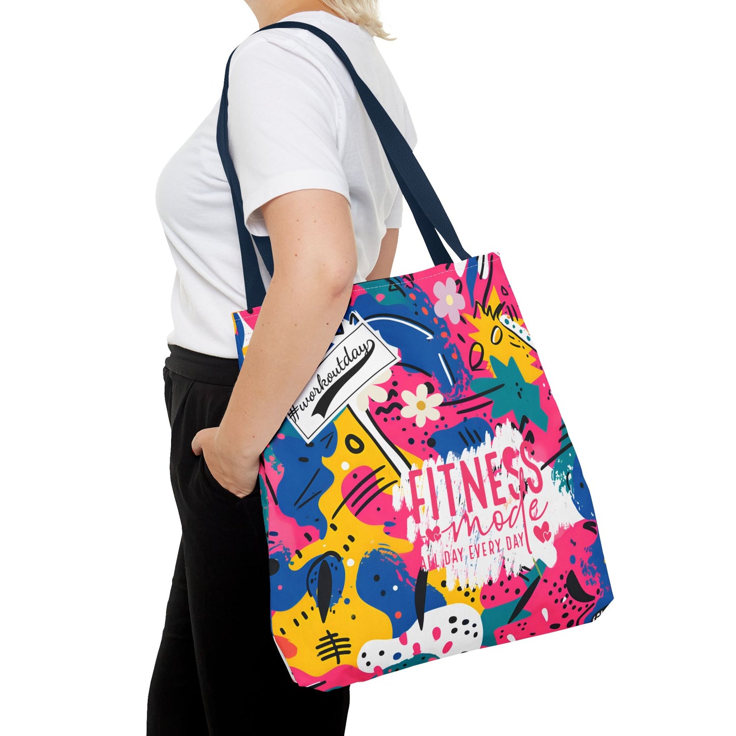 Fun Workout Day Fitness Mode All Day Everyday Tote Bag comic background