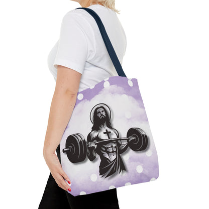 Funny Hot Jesus Christ Six Packs Abs Gym Church Tote Bag Purple Polka dots