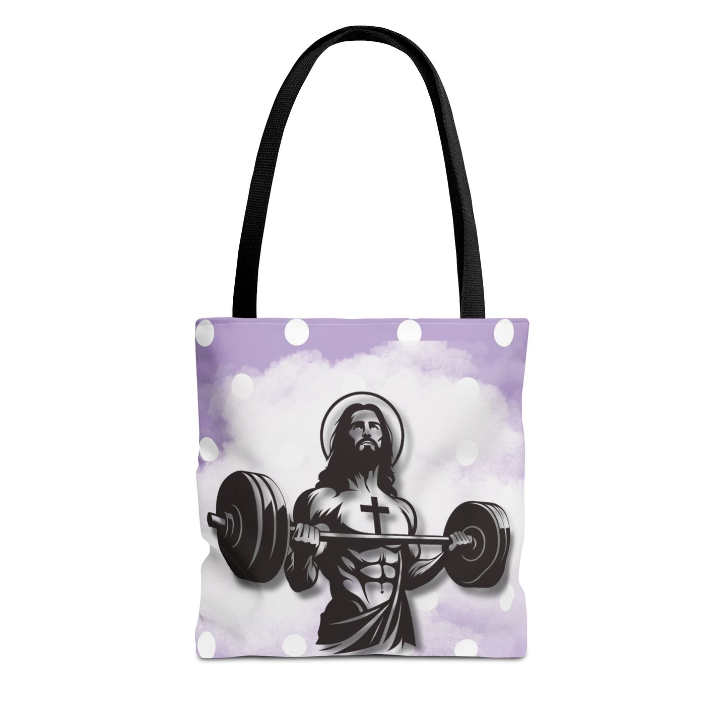 Funny Hot Jesus Christ Six Packs Abs Gym Church Tote Bag Purple Polka dots
