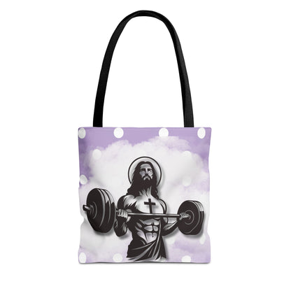 Funny Hot Jesus Christ Six Packs Abs Gym Church Tote Bag Purple Polka dots