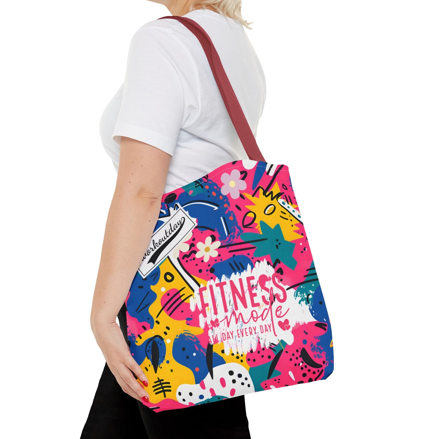 Fun Workout Day Fitness Mode All Day Everyday Tote Bag comic background