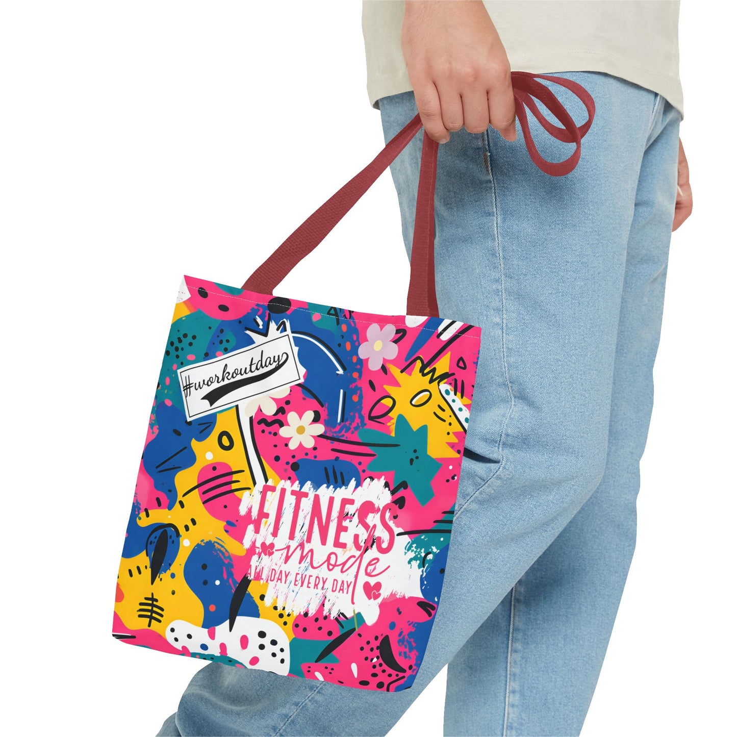 Fun Workout Day Fitness Mode All Day Everyday Tote Bag comic background