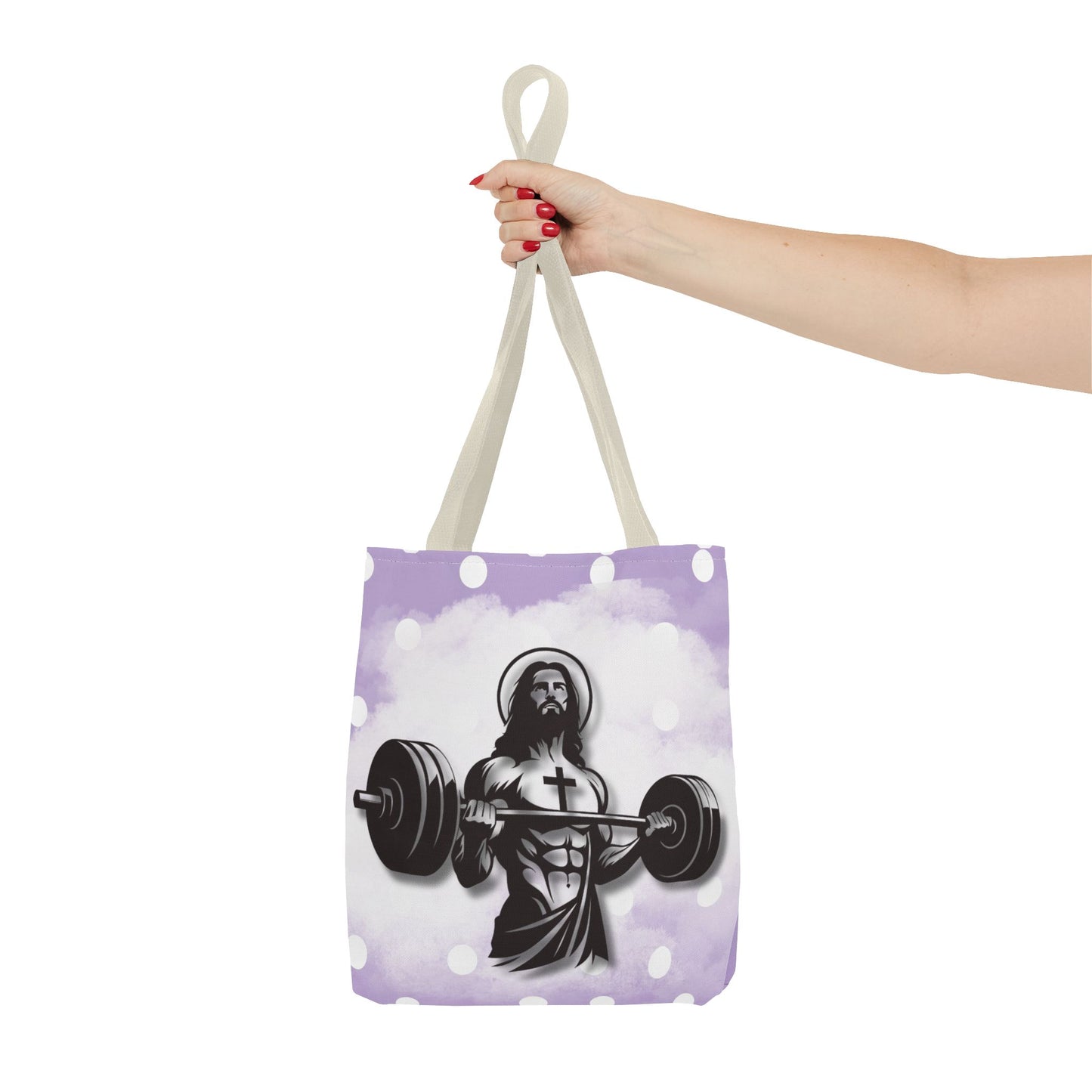 Funny Hot Jesus Christ Six Packs Abs Gym Church Tote Bag Purple Polka dots