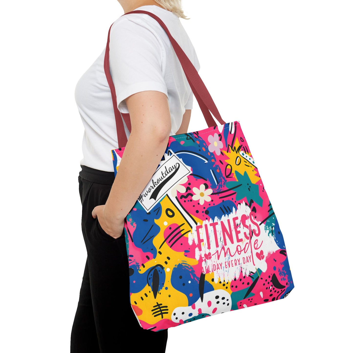 Fun Workout Day Fitness Mode All Day Everyday Tote Bag comic background