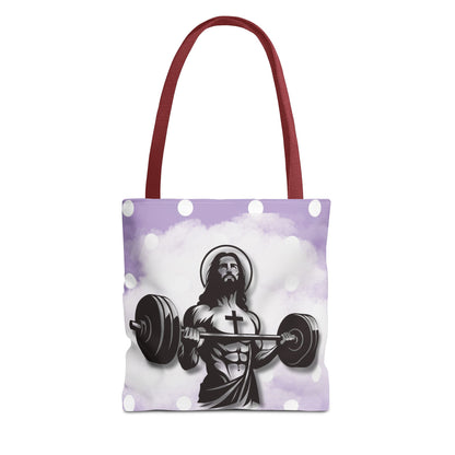 Funny Hot Jesus Christ Six Packs Abs Gym Church Tote Bag Purple Polka dots