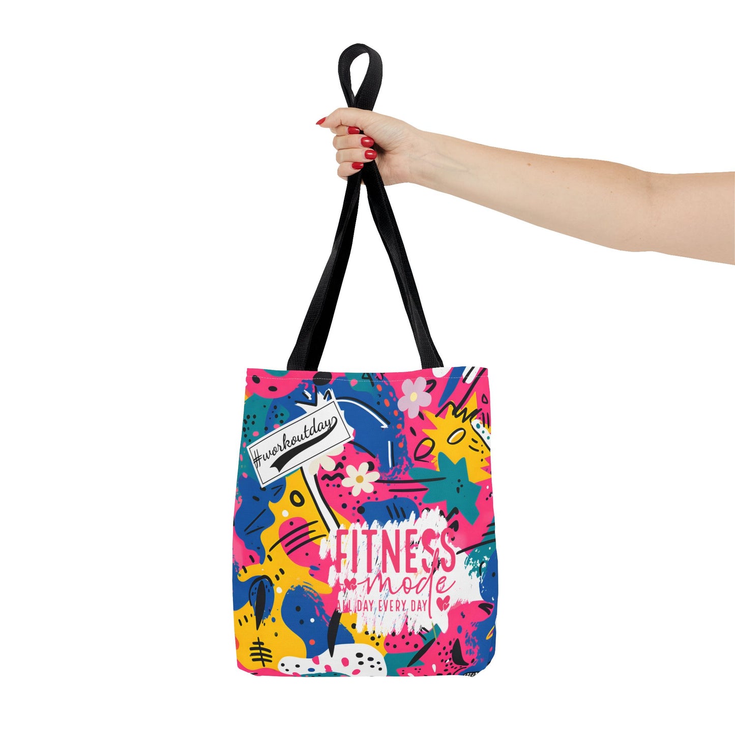 Fun Workout Day Fitness Mode All Day Everyday Tote Bag comic background