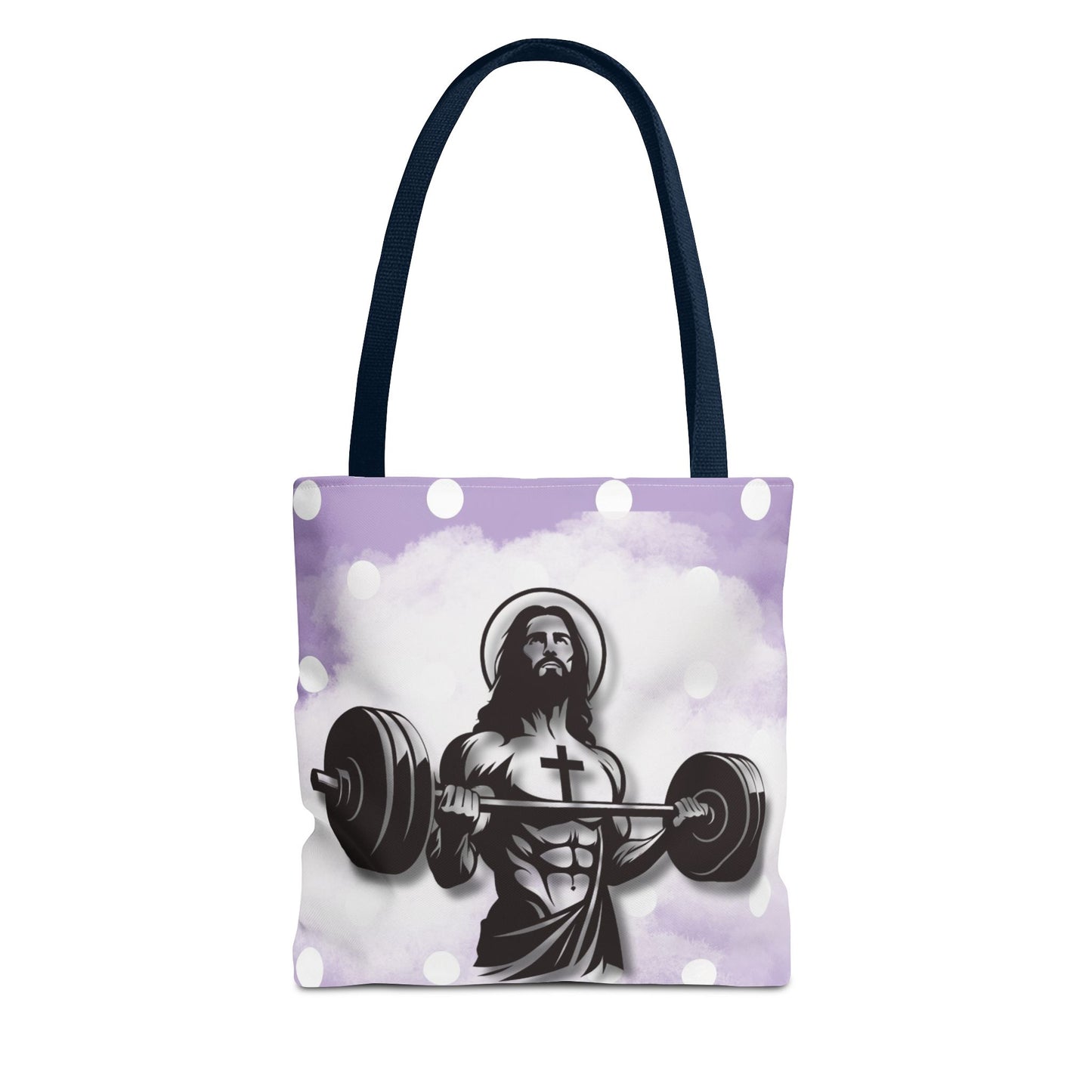 Funny Hot Jesus Christ Six Packs Abs Gym Church Tote Bag Purple Polka dots