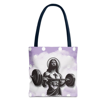 Funny Hot Jesus Christ Six Packs Abs Gym Church Tote Bag Purple Polka dots