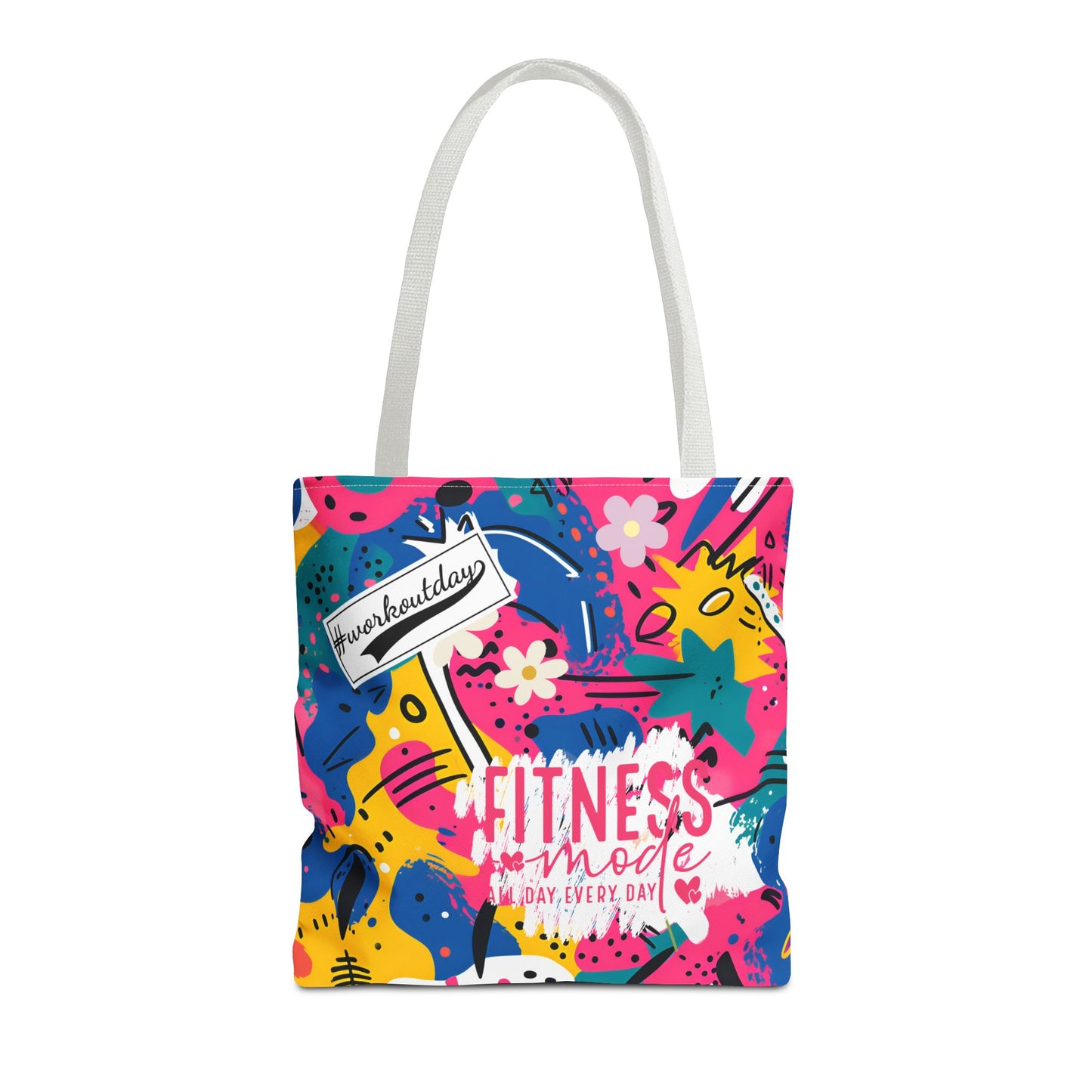 Fun Workout Day Fitness Mode All Day Everyday Tote Bag comic background