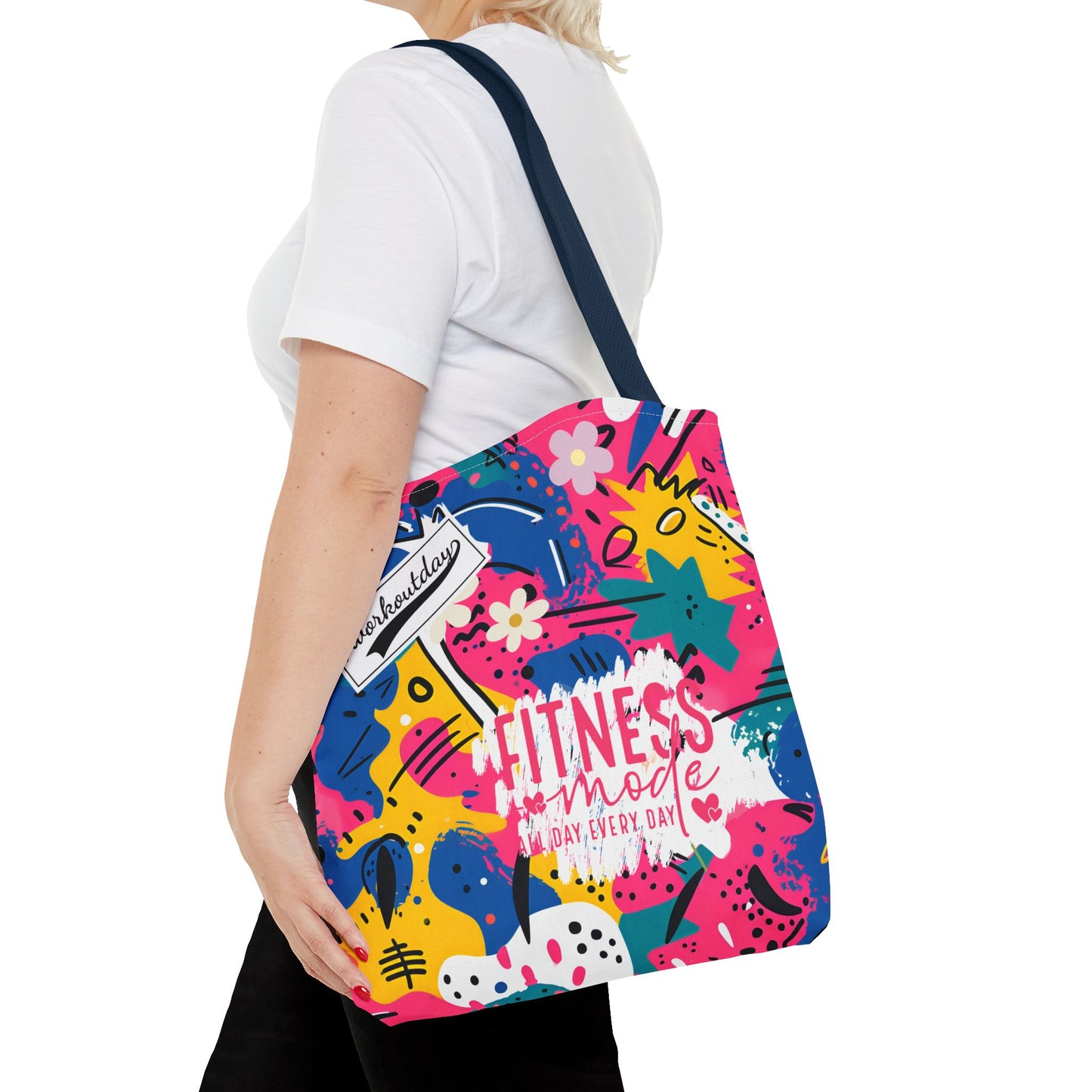 Fun Workout Day Fitness Mode All Day Everyday Tote Bag comic background