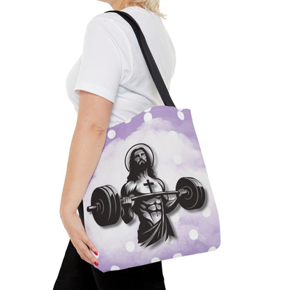 Funny Hot Jesus Christ Six Packs Abs Gym Church Tote Bag Purple Polka dots