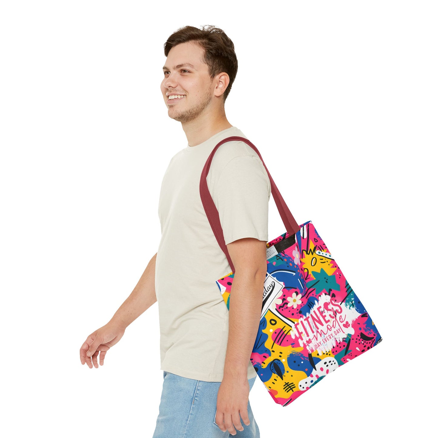 Fun Workout Day Fitness Mode All Day Everyday Tote Bag comic background