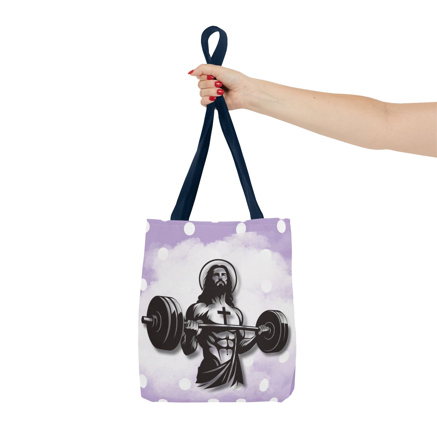 Funny Hot Jesus Christ Six Packs Abs Gym Church Tote Bag Purple Polka dots