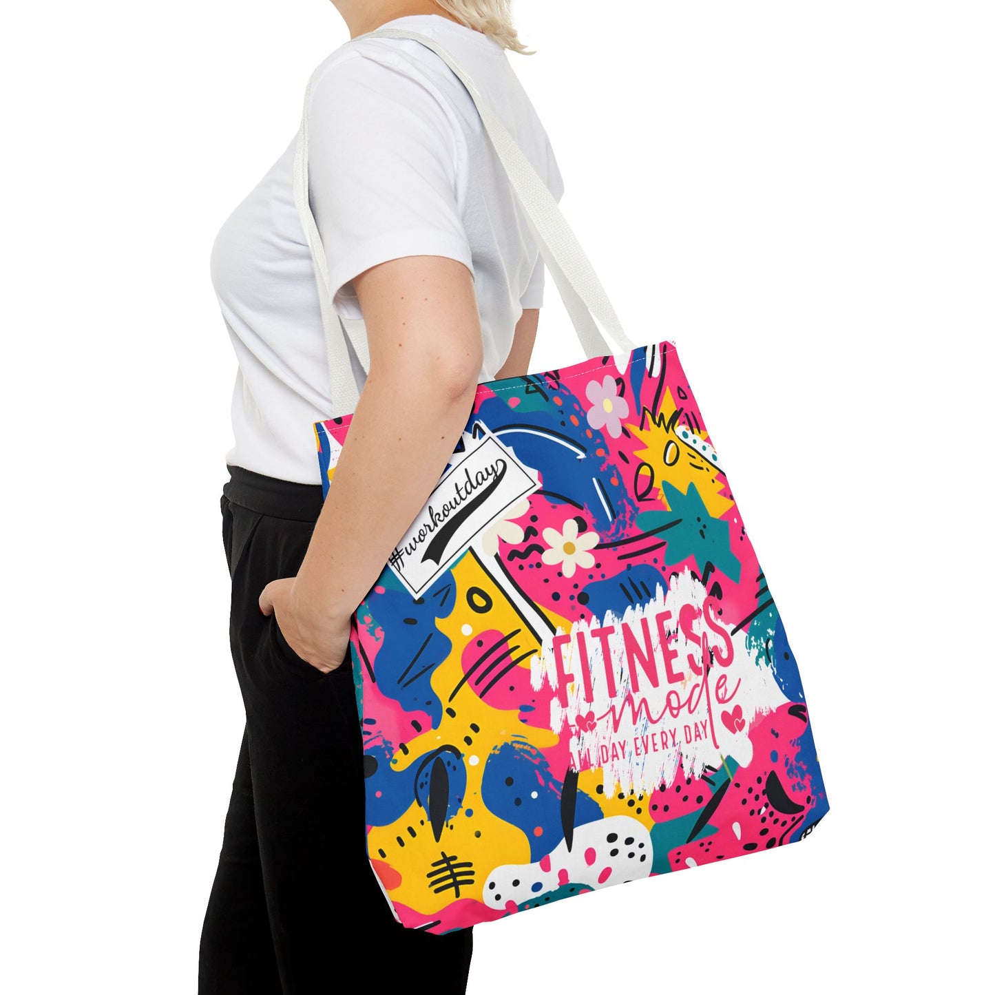 Fun Workout Day Fitness Mode All Day Everyday Tote Bag comic background