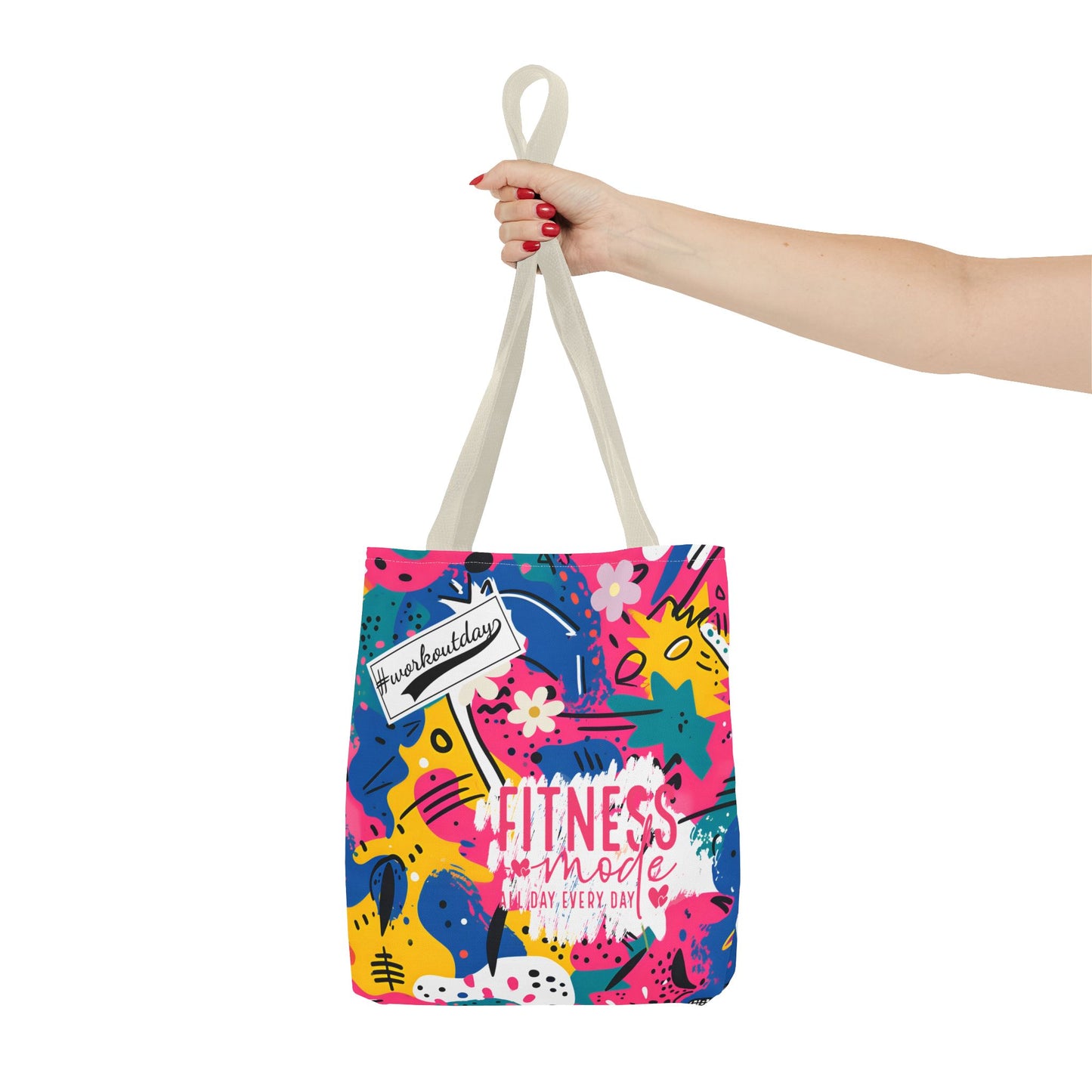 Fun Workout Day Fitness Mode All Day Everyday Tote Bag comic background