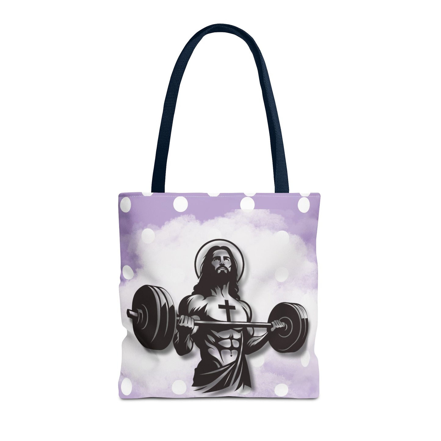 Funny Hot Jesus Christ Six Packs Abs Gym Church Tote Bag Purple Polka dots