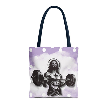 Funny Hot Jesus Christ Six Packs Abs Gym Church Tote Bag Purple Polka dots
