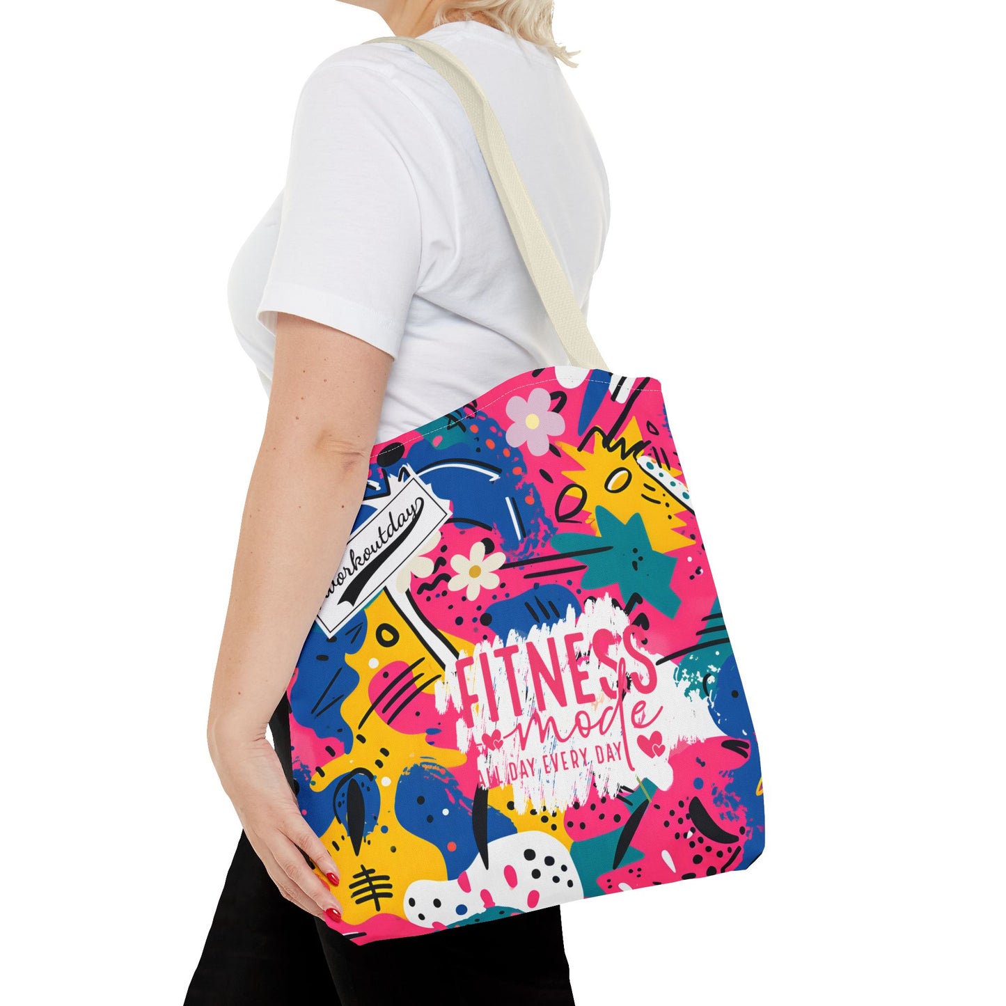 Fun Workout Day Fitness Mode All Day Everyday Tote Bag comic background