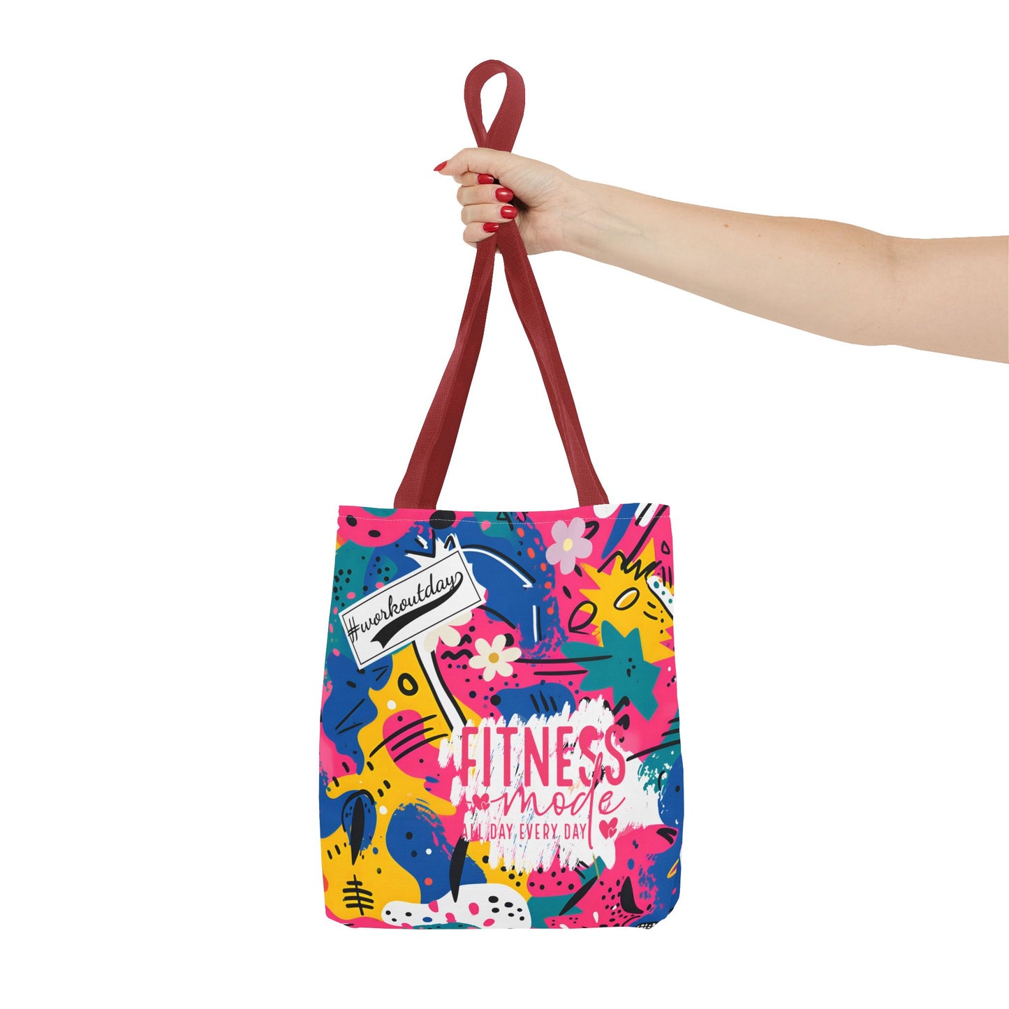 Fun Workout Day Fitness Mode All Day Everyday Tote Bag comic background