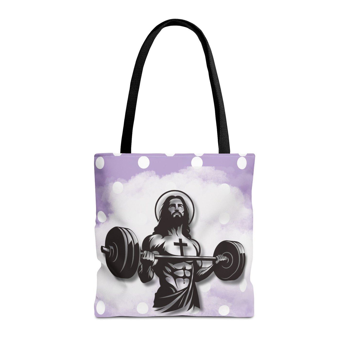 Funny Hot Jesus Christ Six Packs Abs Gym Church Tote Bag Purple Polka dots