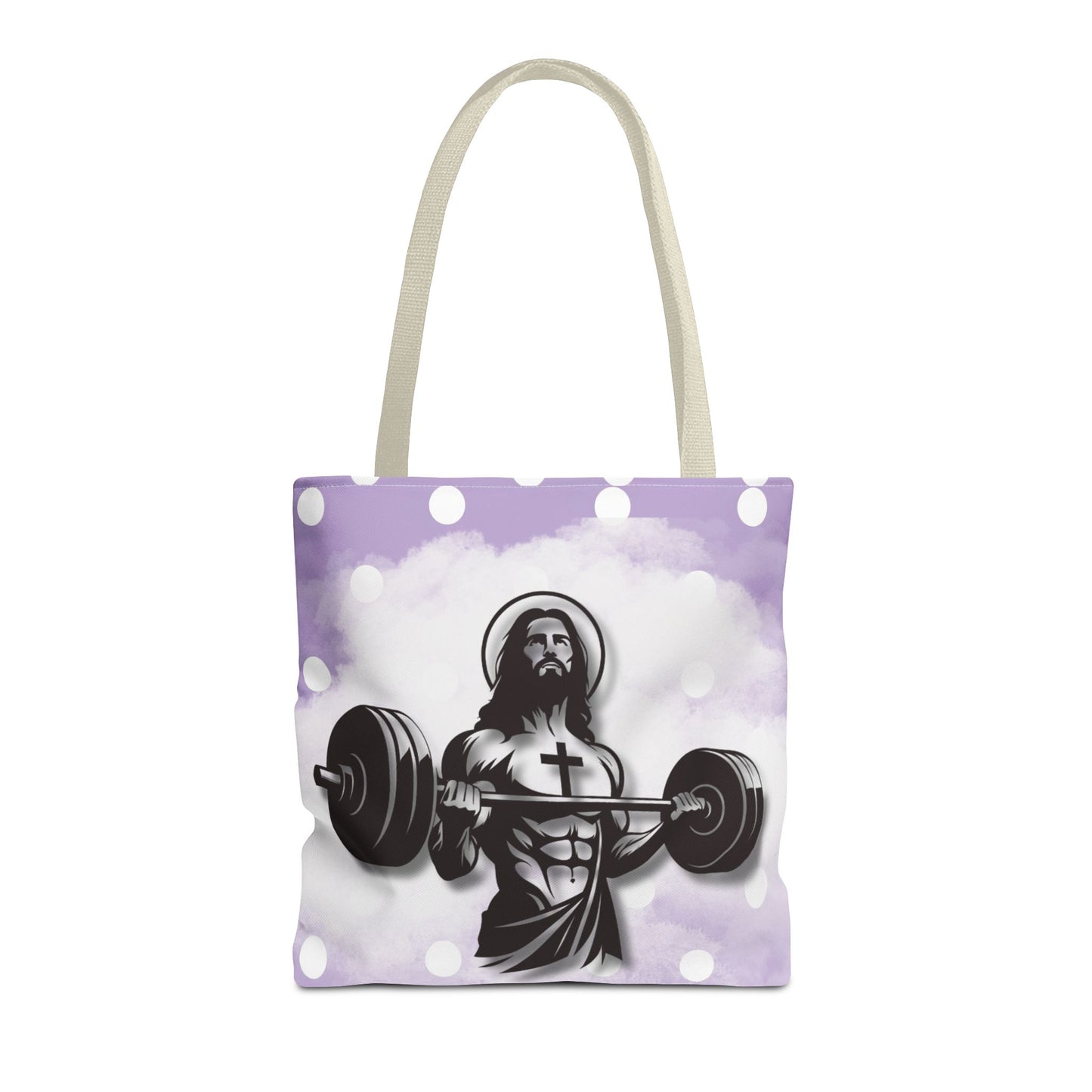 Funny Hot Jesus Christ Six Packs Abs Gym Church Tote Bag Purple Polka dots