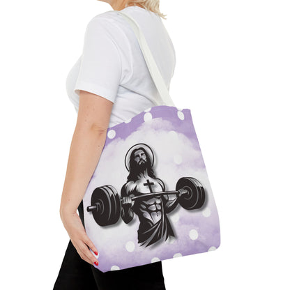 Funny Hot Jesus Christ Six Packs Abs Gym Church Tote Bag Purple Polka dots