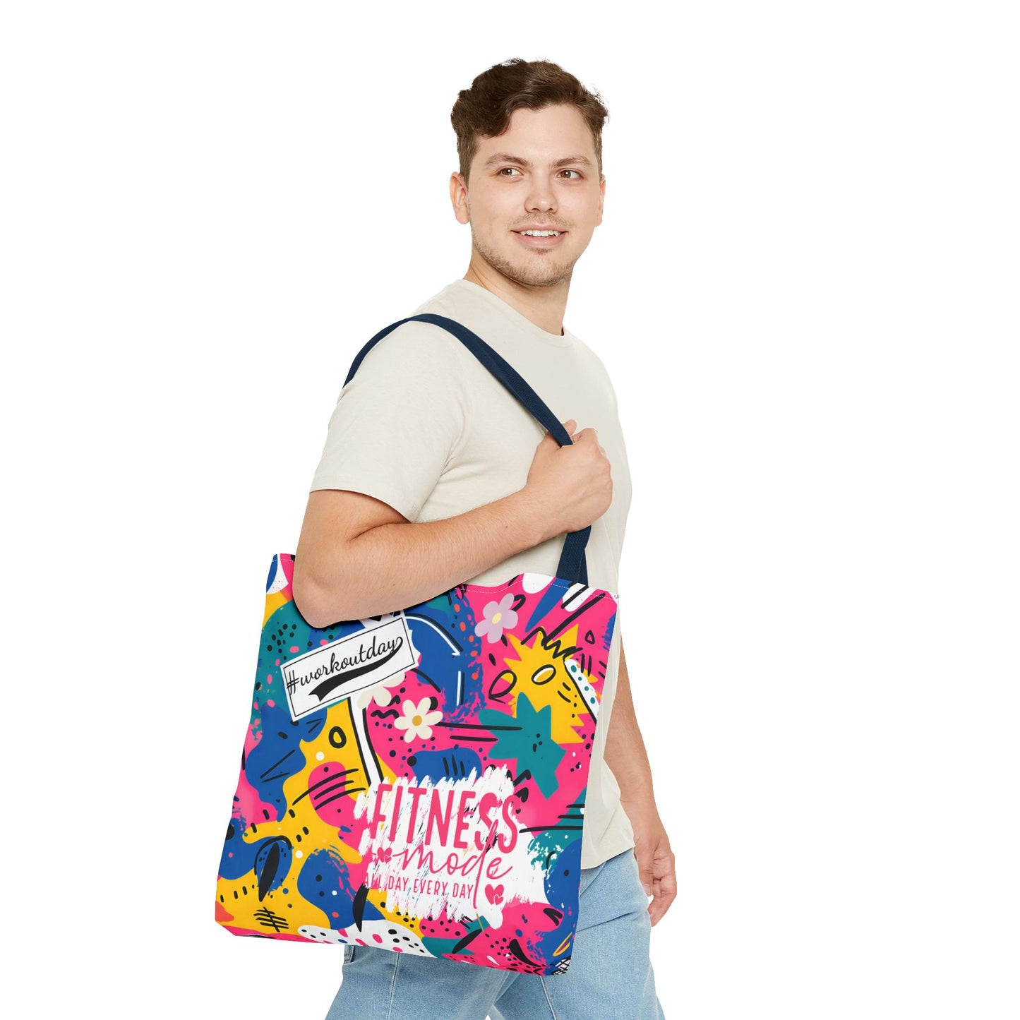 Fun Workout Day Fitness Mode All Day Everyday Tote Bag comic background