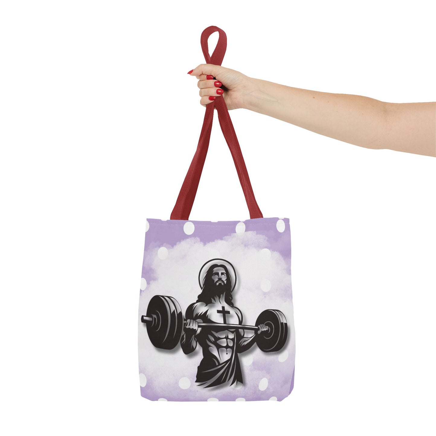 Funny Hot Jesus Christ Six Packs Abs Gym Church Tote Bag Purple Polka dots
