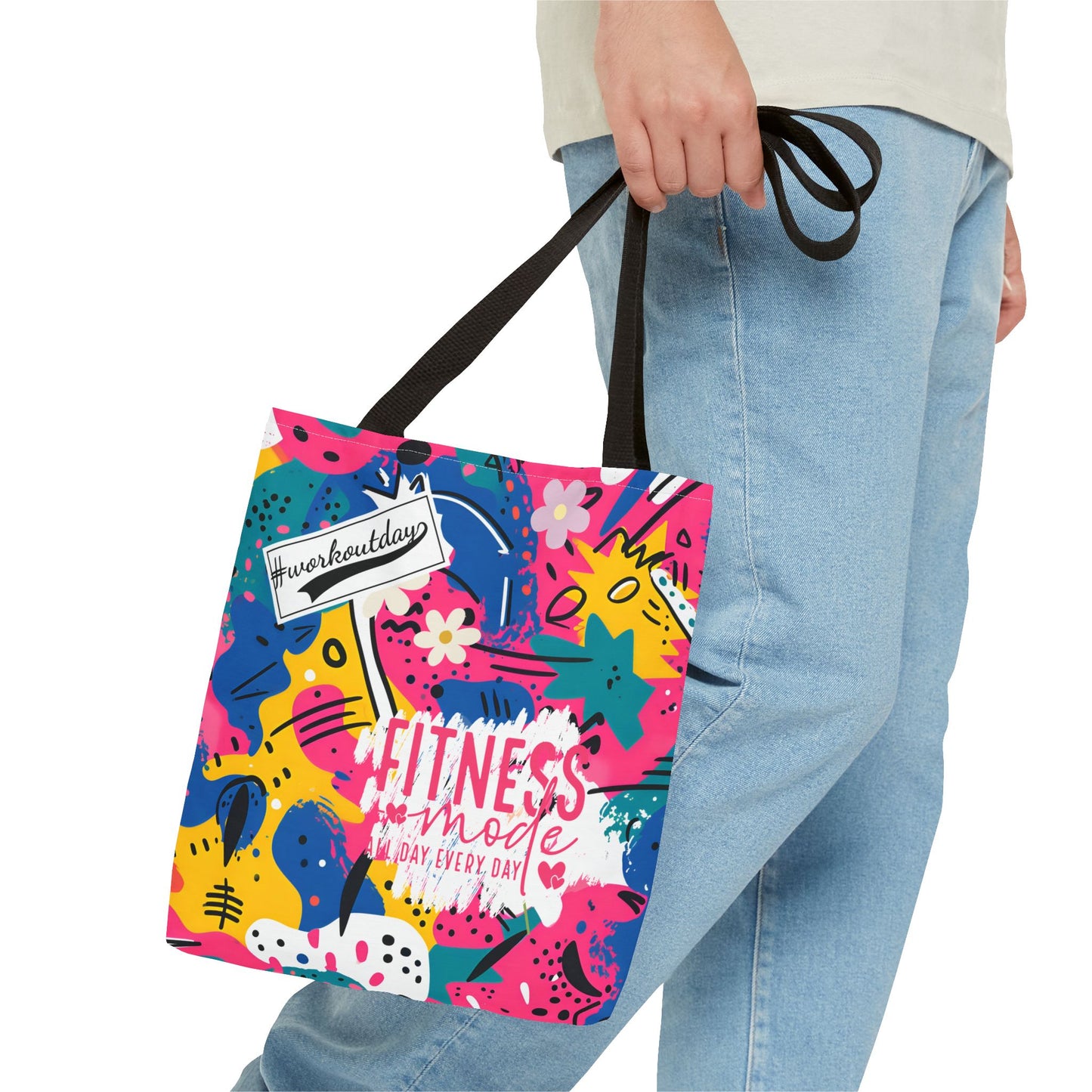 Fun Workout Day Fitness Mode All Day Everyday Tote Bag comic background