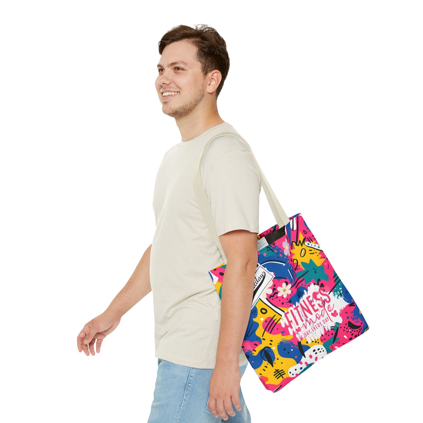 Fun Workout Day Fitness Mode All Day Everyday Tote Bag comic background