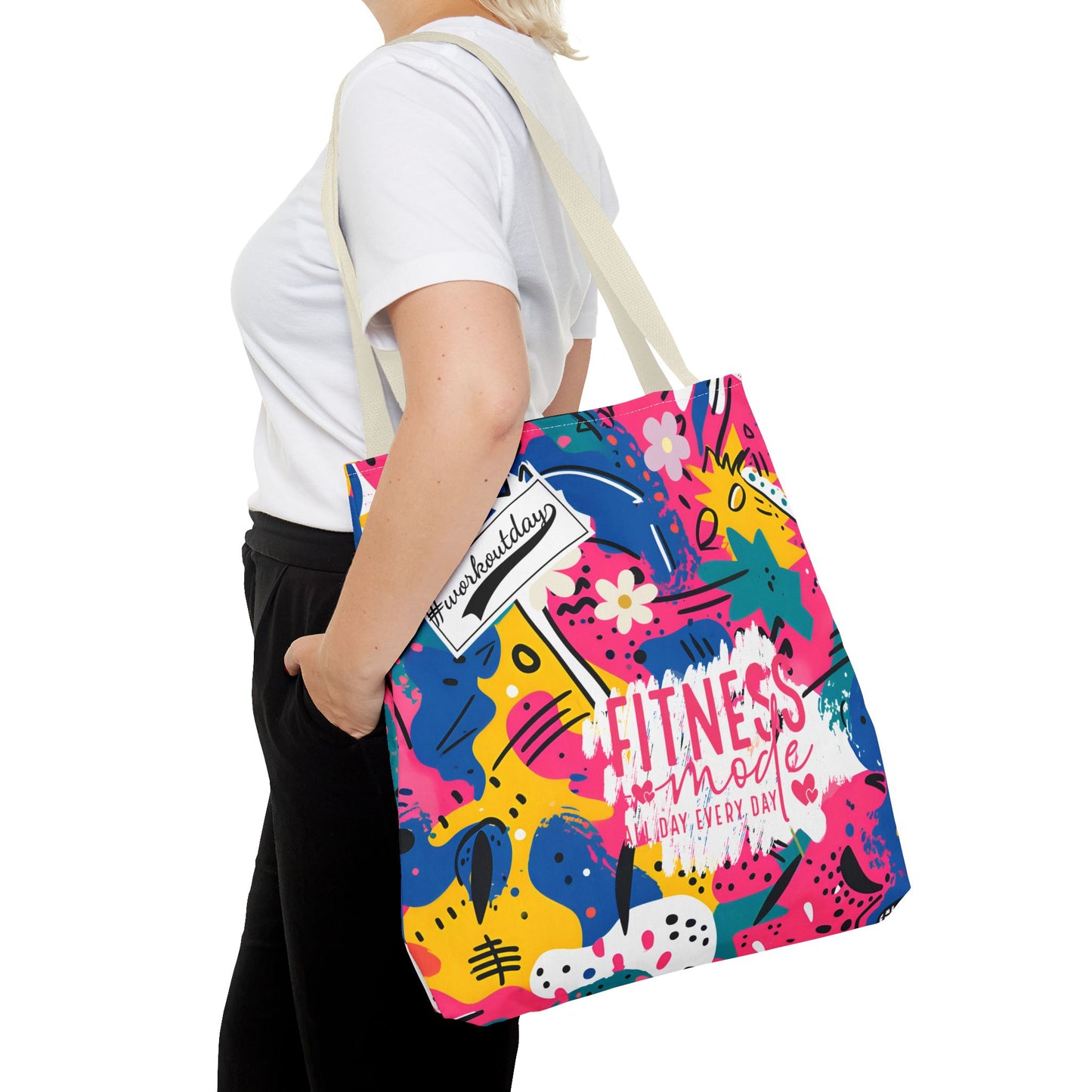 Fun Workout Day Fitness Mode All Day Everyday Tote Bag comic background