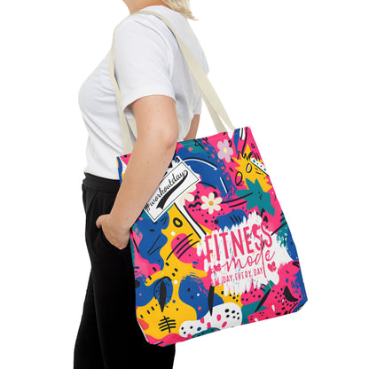 Fun Workout Day Fitness Mode All Day Everyday Tote Bag comic background