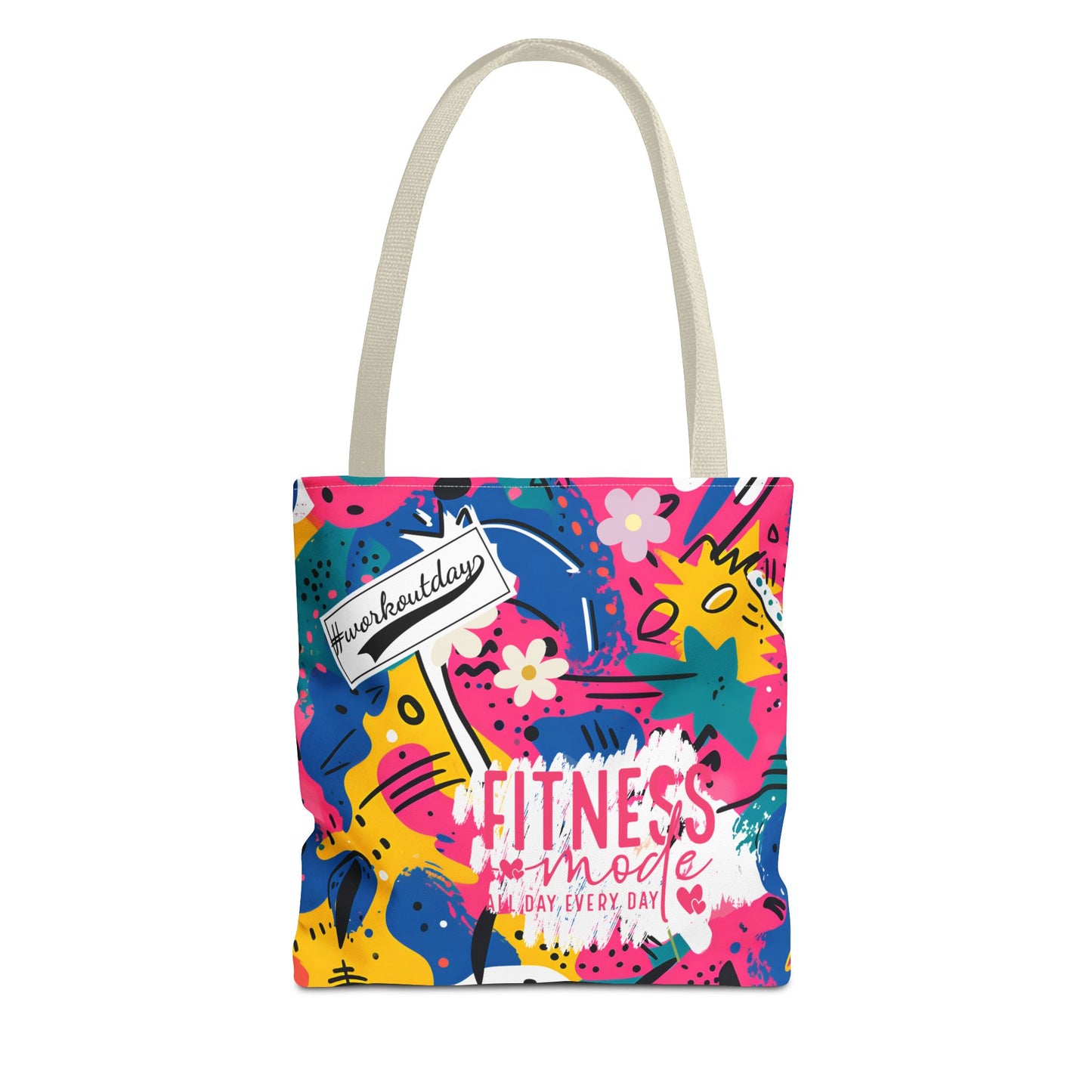 Fun Workout Day Fitness Mode All Day Everyday Tote Bag comic background