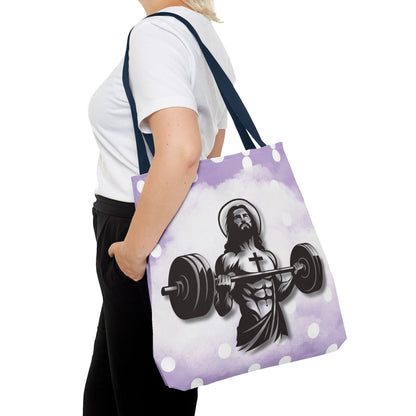Funny Hot Jesus Christ Six Packs Abs Gym Church Tote Bag Purple Polka dots