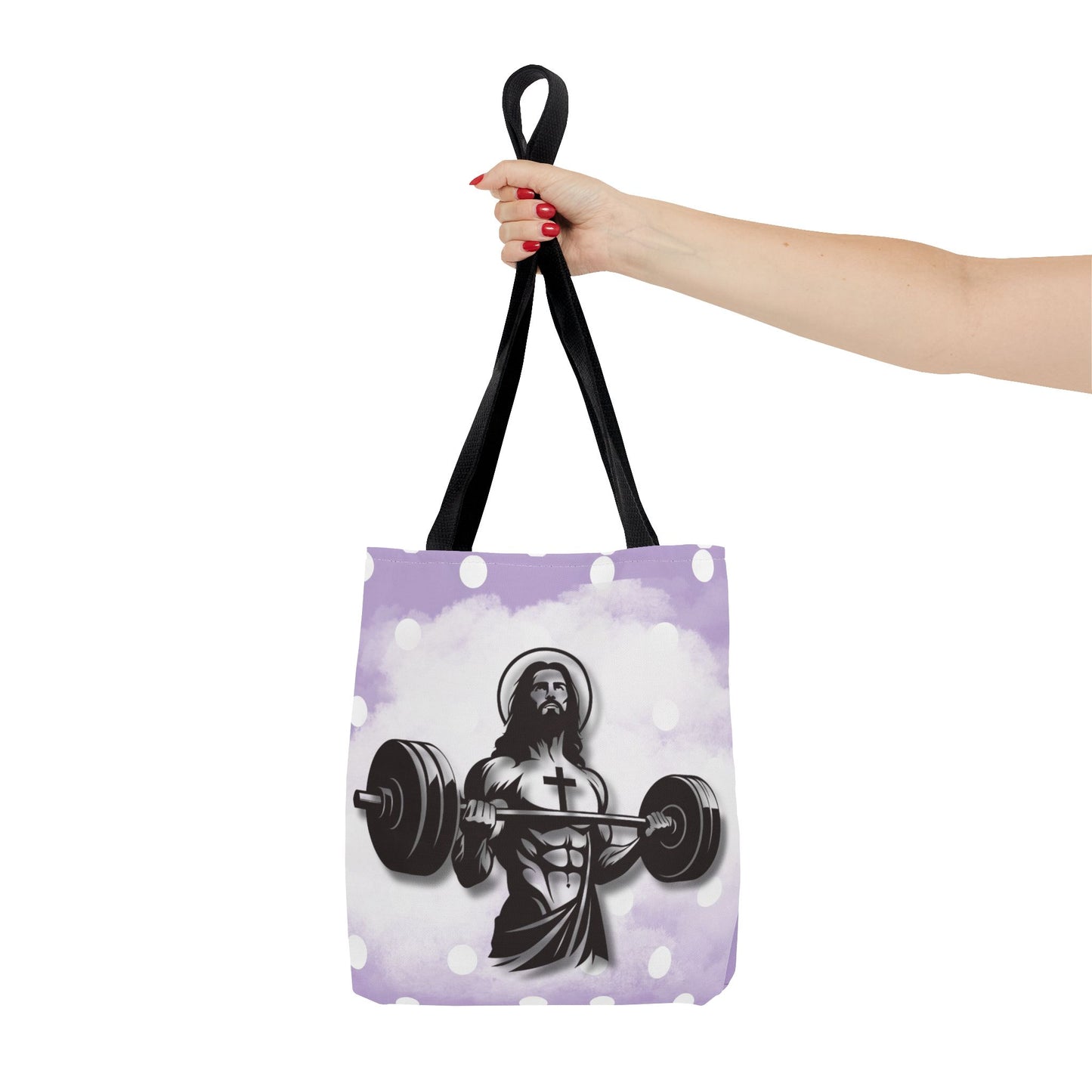Funny Hot Jesus Christ Six Packs Abs Gym Church Tote Bag Purple Polka dots