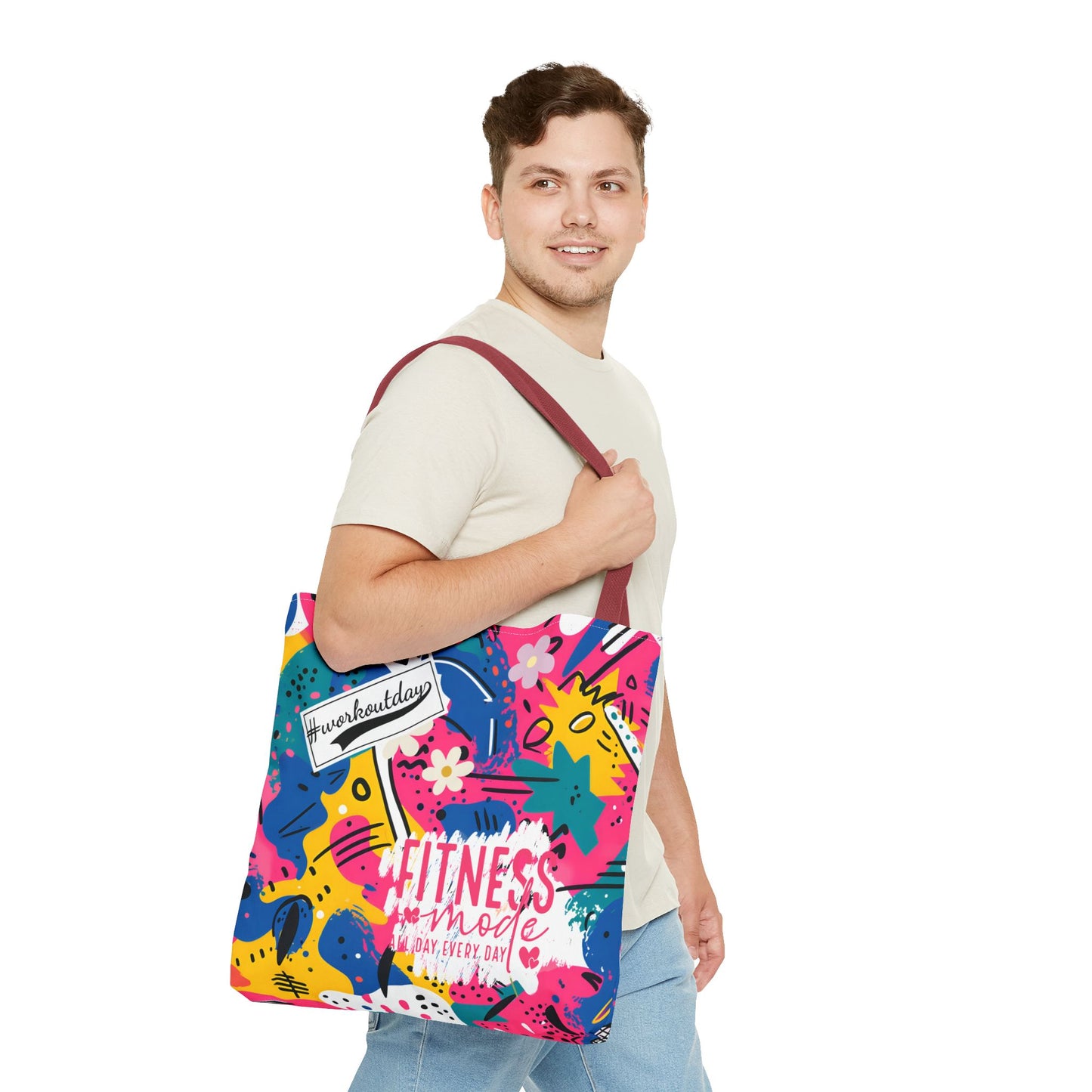 Fun Workout Day Fitness Mode All Day Everyday Tote Bag comic background