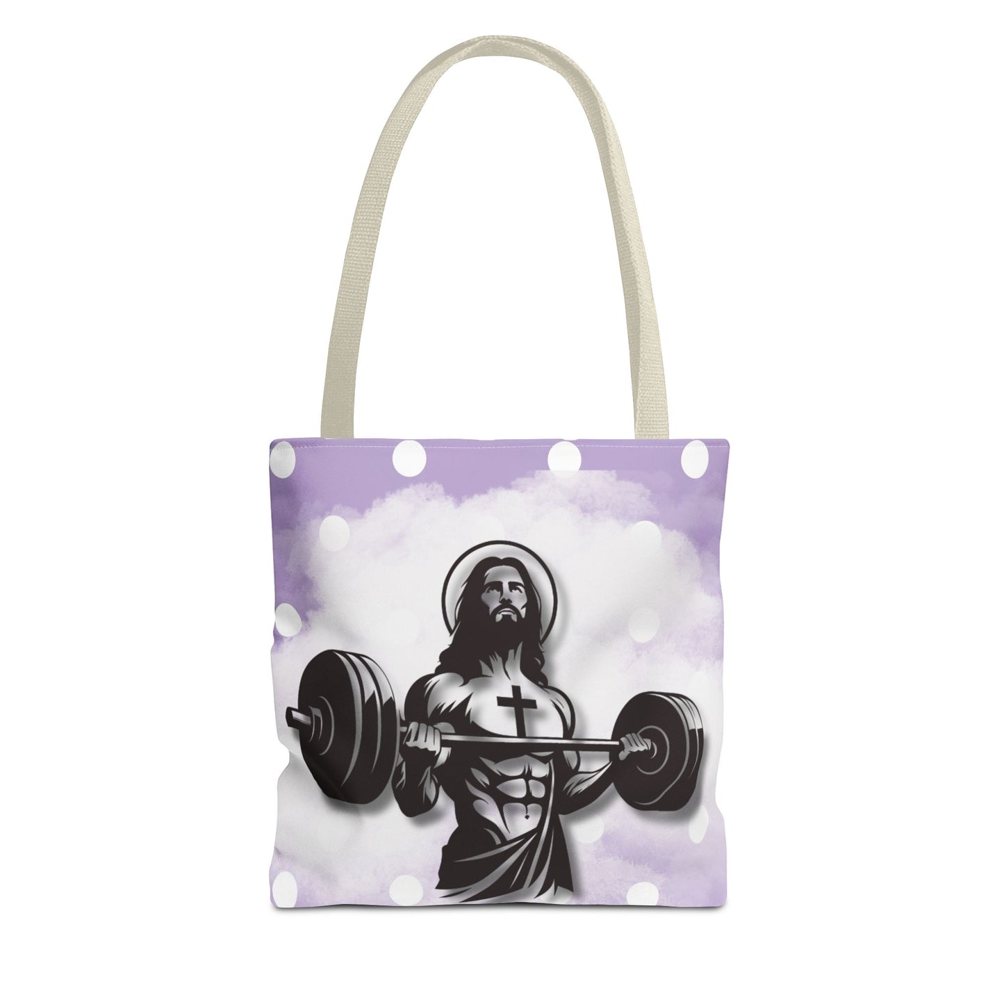 Funny Hot Jesus Christ Six Packs Abs Gym Church Tote Bag Purple Polka dots