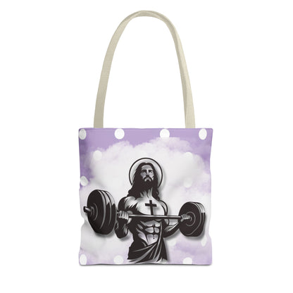 Funny Hot Jesus Christ Six Packs Abs Gym Church Tote Bag Purple Polka dots
