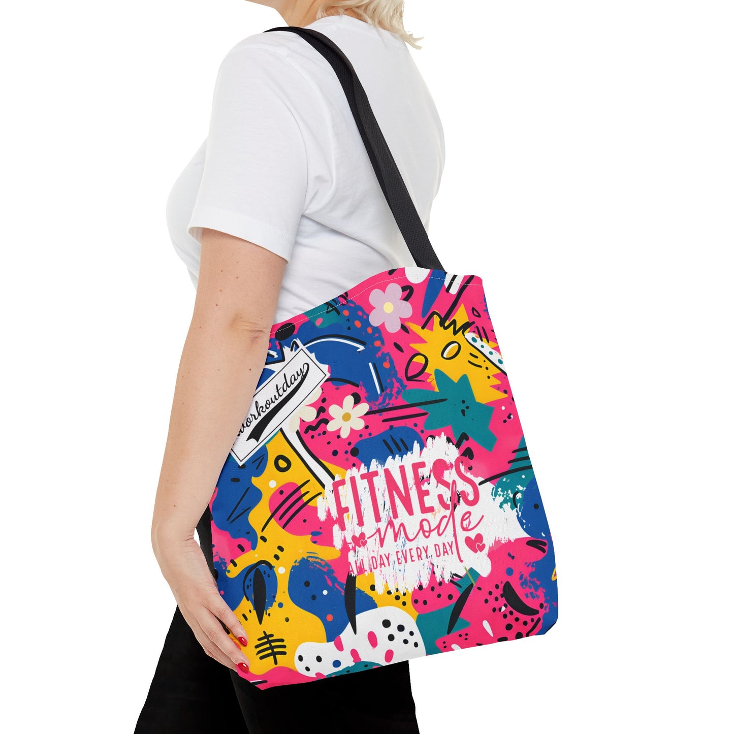 Fun Workout Day Fitness Mode All Day Everyday Tote Bag comic background