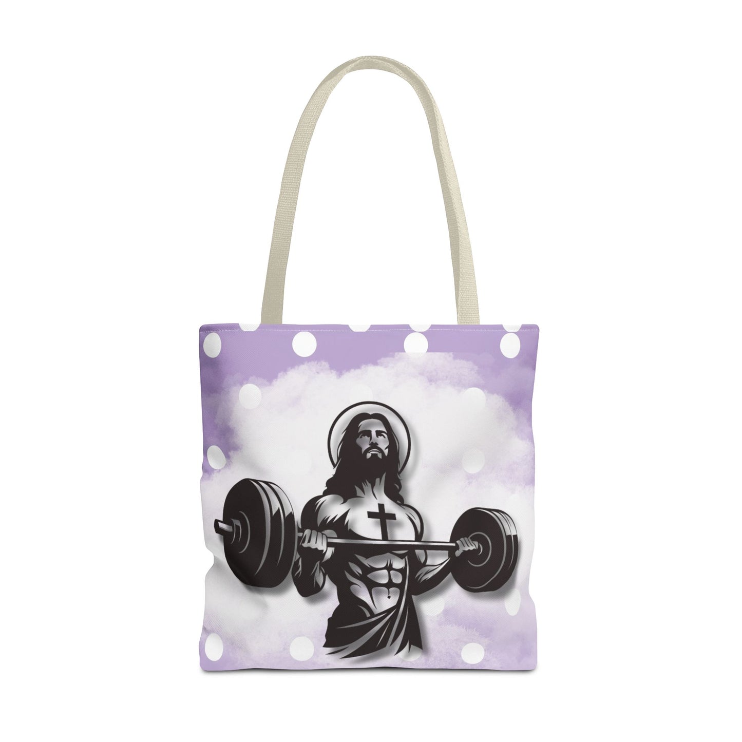 Funny Hot Jesus Christ Six Packs Abs Gym Church Tote Bag Purple Polka dots