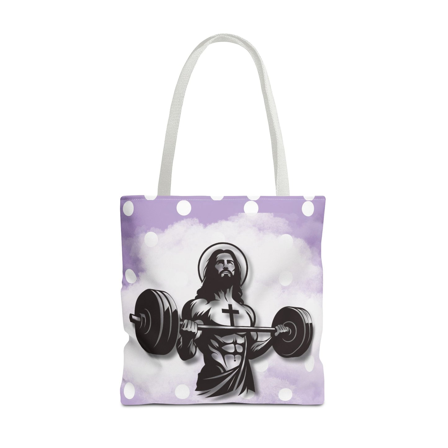 Funny Hot Jesus Christ Six Packs Abs Gym Church Tote Bag Purple Polka dots