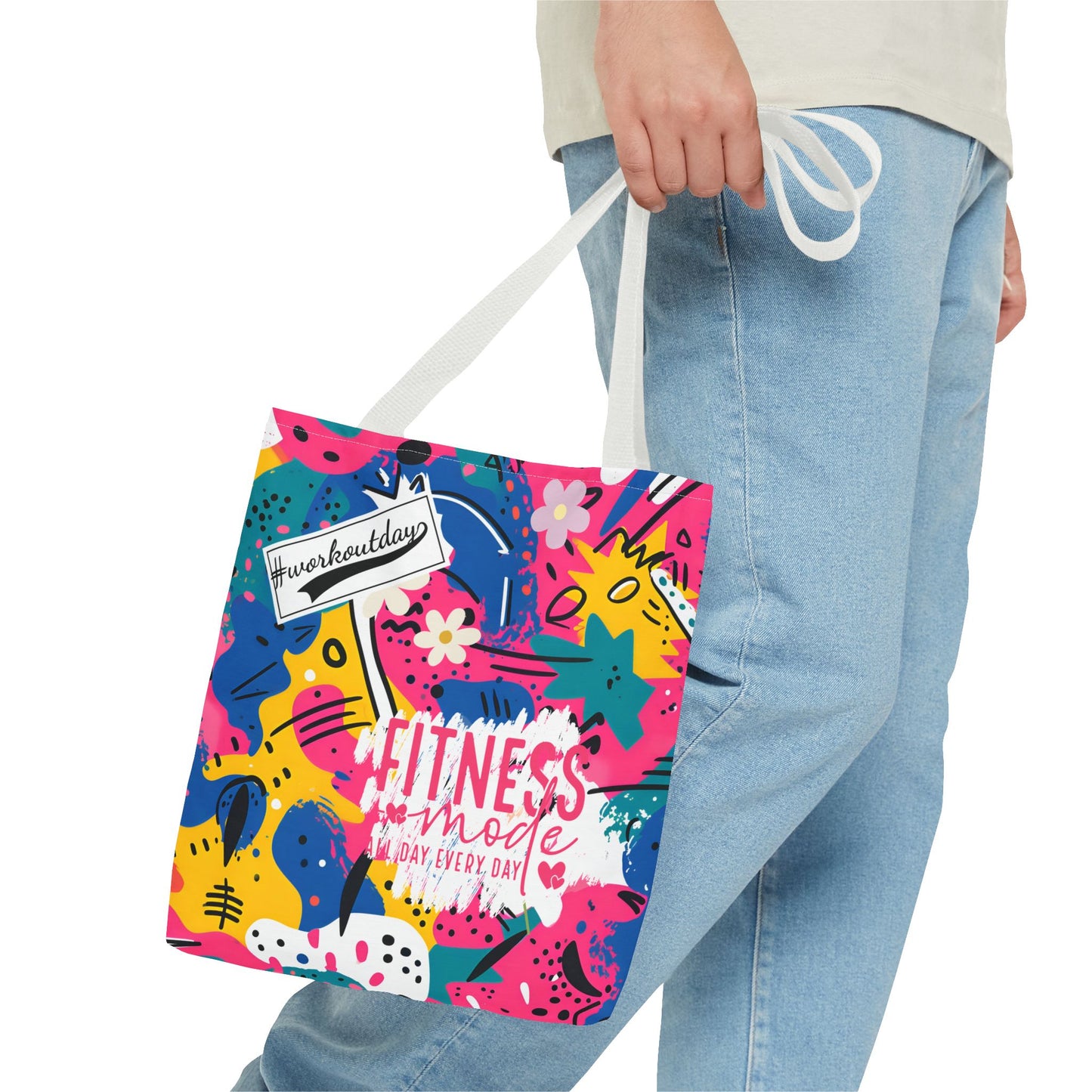 Fun Workout Day Fitness Mode All Day Everyday Tote Bag comic background