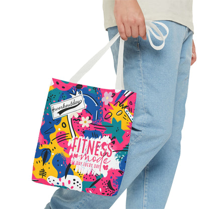 Fun Workout Day Fitness Mode All Day Everyday Tote Bag comic background