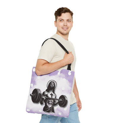 Funny Hot Jesus Christ Six Packs Abs Gym Church Tote Bag Purple Polka dots