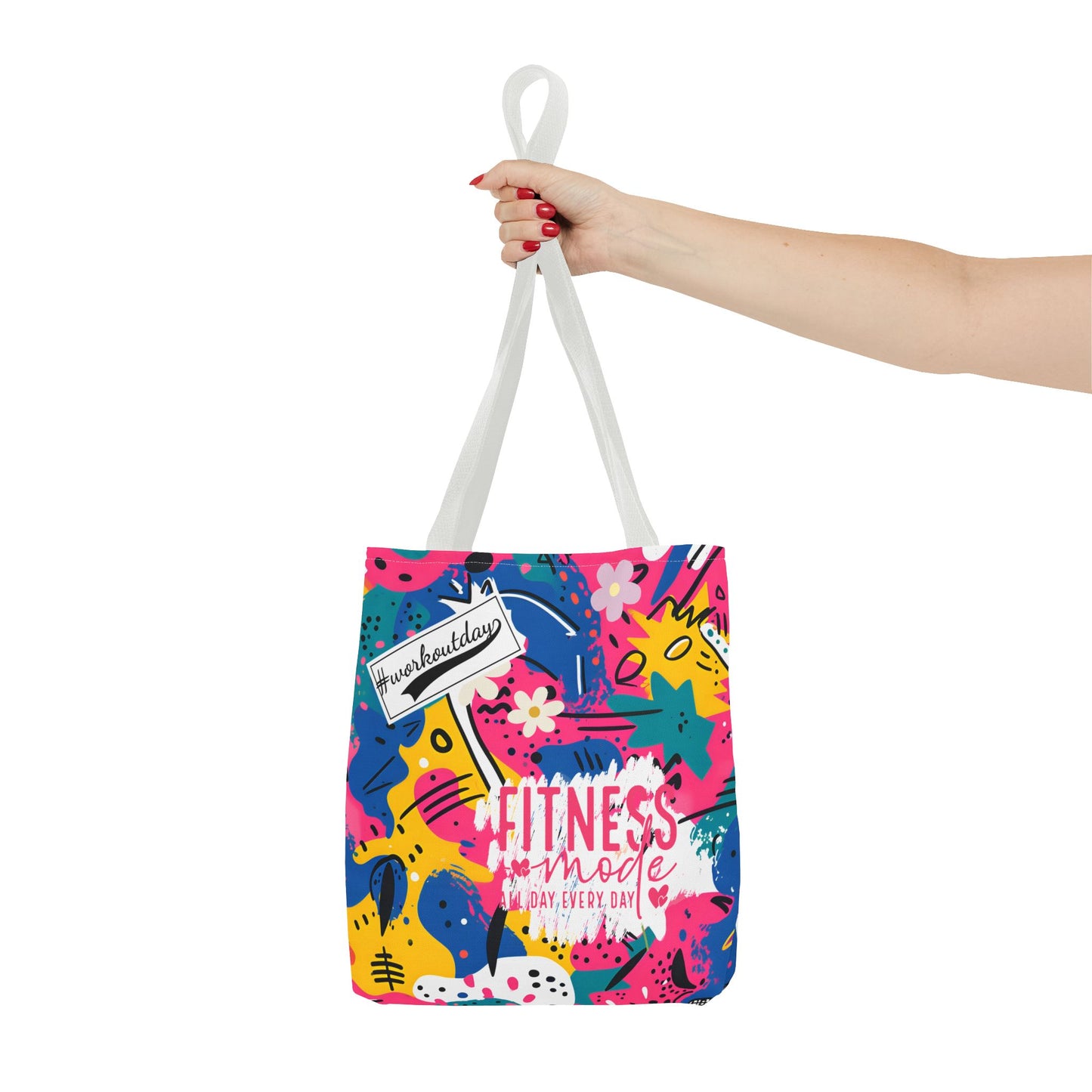 Fun Workout Day Fitness Mode All Day Everyday Tote Bag comic background
