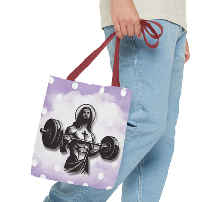 Funny Hot Jesus Christ Six Packs Abs Gym Church Tote Bag Purple Polka dots