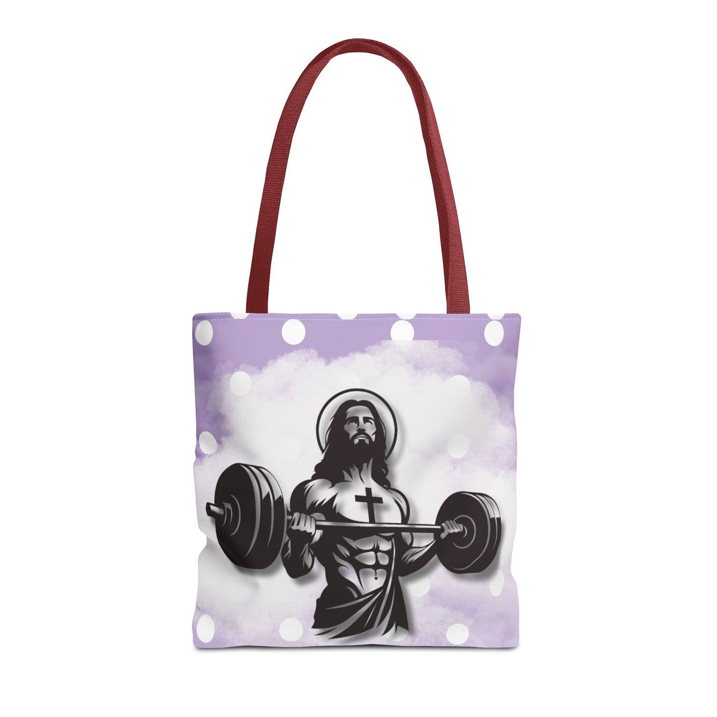 Funny Hot Jesus Christ Six Packs Abs Gym Church Tote Bag Purple Polka dots