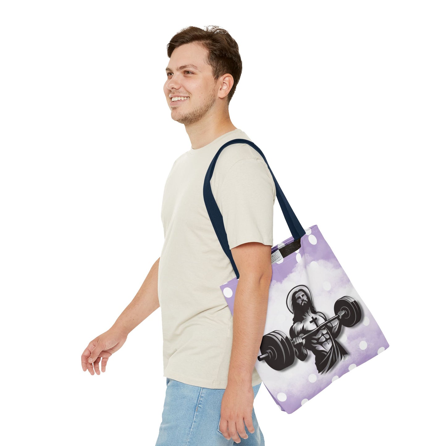 Funny Hot Jesus Christ Six Packs Abs Gym Church Tote Bag Purple Polka dots