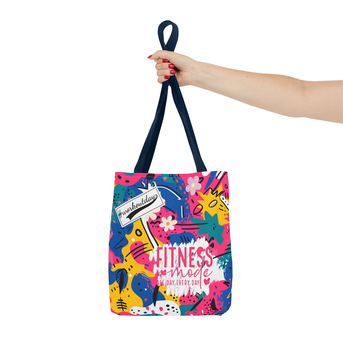 Fun Workout Day Fitness Mode All Day Everyday Tote Bag comic background