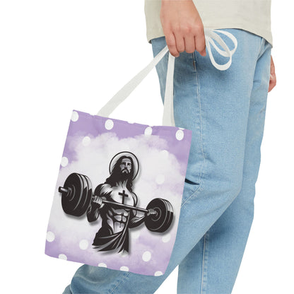 Funny Hot Jesus Christ Six Packs Abs Gym Church Tote Bag Purple Polka dots